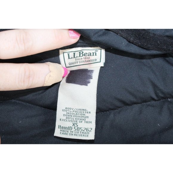 LL Bean Black Polyester Stretch Down Puffer Hooded Winter Coat Size XS - Picture 8 of 9